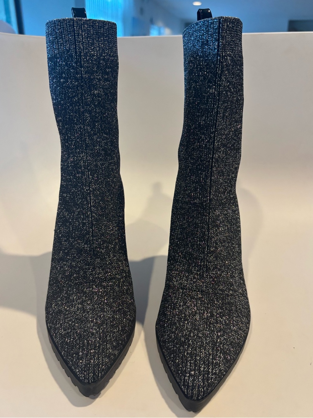 Mix No. 6 Black Sparkle Pointed-Toe Sock Boots
